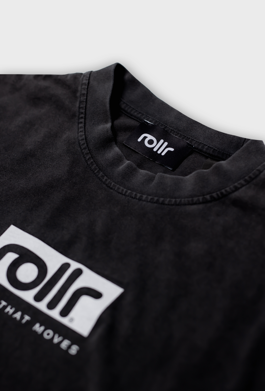 womens cropped vintage black cropped tee for women by roller clothing, with rollr logo and style that moves printed tagline