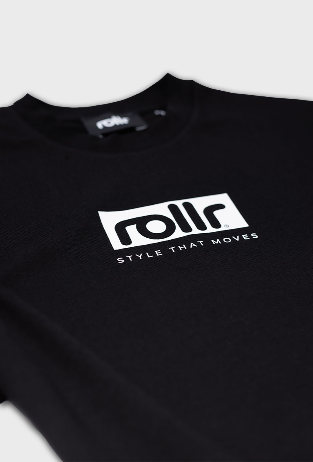 roller cropped women's midnight black cropped tee with roller style that moves luxury fashion skate printed logo