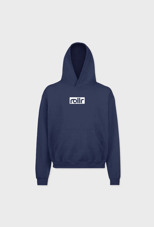 roller clothing oversized hoodie made from sustainable organic cotton and rollr logo in blue luxury street and activewear